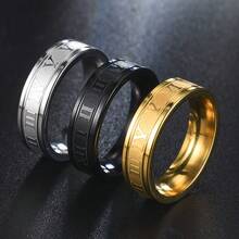 Vintage Roman Numeral Stainless Steel Couple Rings, 6mm Matte Engraved Clock Band, Silver, Black, Gold 3 Colors Waterproof Hypoallergenic Titanium Wedding Commitment Rings, Minimalist Punk Jewelry Gift For Men And Women Daily Wear - Multicolor - View 15