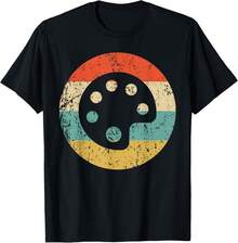 Unisex-T-Shirt als Geschenk für Künstler und Kunstlehrer mit Retro-Farbpaletten-Motiv - Schwarz - Übersicht 1