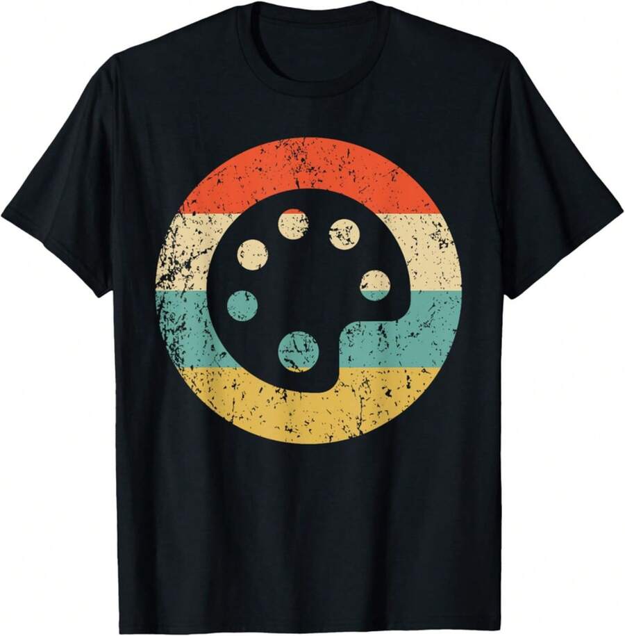 Unisex-T-Shirt als Geschenk für Künstler und Kunstlehrer mit Retro-Farbpaletten-Motiv - Schwarz - Übersicht 1
