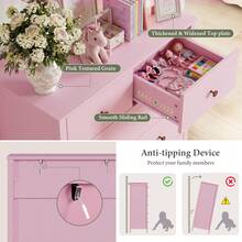 TYBOATLE 44'' High Modern Children's Wooden Vanity Drawer Cabinet With Metal Handles, Bedroom Vanity With 6 Drawers,Farmhouse Natural Solid Wood Vanity Storage - Pink - View 8