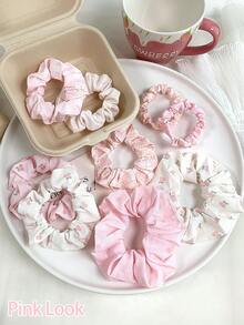 12 Stücke rosa Haargummis, kleine, mittlere und große Haargummis Kombination, geeignet für verschiedene Haarvolumina, nicht schädigende Haaraccessoires, süße und niedliche Haargummis - Pink - Übersicht 7