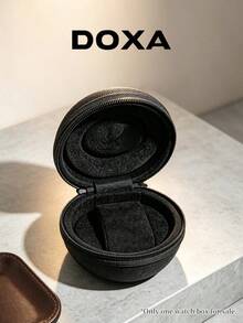 Caja de almacenamiento individual redonda mini DOXA para reloj, carcasa dura anti-colisión con forro de terciopelo, organizador de reloj de tamaño de bolsillo, adecuado para llevar a diario - Negro - Ver 3