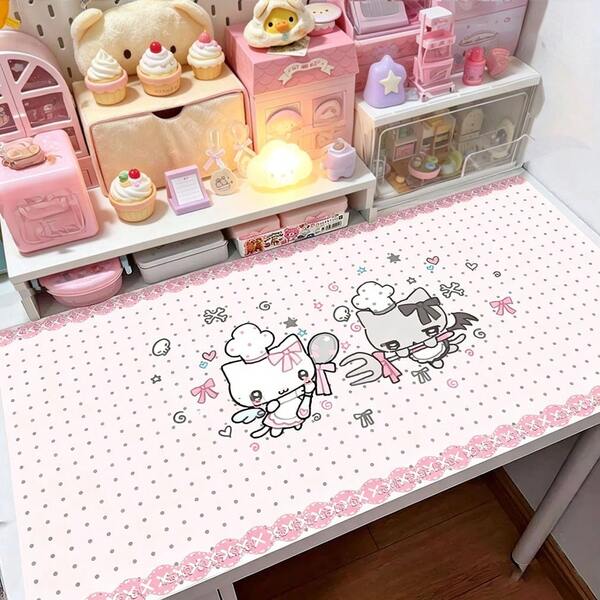 PU Leather Desk Pad Protector Full Screen Polka Dots Pink Gradient Love Angel Black White Kitten Bow Japanese Amine Cat Chef Lace Y2K Kawaii Mouse Pad Office Desk Mat Waterproof Non-Slip Desk Blotter Pad