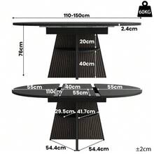 Extendable Dining Table With Open Storage Compartment In The Legs, Multifunctional Space-Saving Table For Small Rooms, Living Rooms And Dining Rooms, Thick Tabletop, Rounded Corners, Black Color. - 黑色 - 查看 2