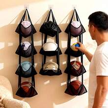 3/4 Layer Wall-Mounted Ball Storage Bag, Universal For Multiple Ball Types, Made Of Tear-Resistant Nylon Mesh, Durable Load-Bearing, No-Drill Door-Back/Corner Dual-Use, Sports Equipment And Bedroom Toy Organizer, Ultimate Space-Saving - Multicolor - View 3