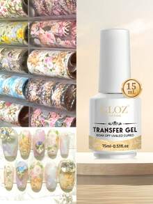 GLOZ 15ml Pegamento para Lámina de Uñas, Gel Pegamento para Lámina de Arte de Uñas, Pegamento para Lámina de Pegatinas de Uñas, Gel de Transferencia de Lámina de Uñas, Pegamento de Transferencia de Lámina de Uñas, Arte de Uñas Manicura DIY, Lámpara LED Requerida, Remoción por Remojo - transparente - Ver 3