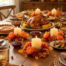 Fall Wreath Candle Rings Artificial Maple Leaf Pumpkin Candle Garland - Orange - View 5