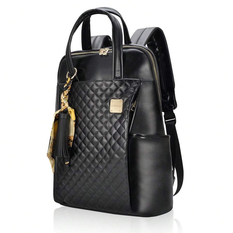 Backpack For Women Slim Small Travel - Lightweight Thin Work Business Commuter Bookbag Fits Up To 15.6-Inch Laptops Fashion Stylish Designer PU Leather Bag Black - View 1