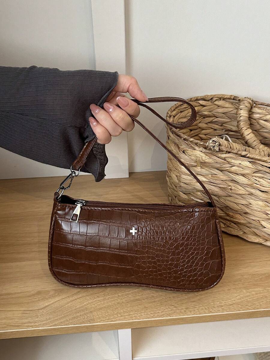 Fashion Burgundy Solid Color Mirror Finish Women's Shoulder Bag, Luxury Elegant Handbag - Brown - View 1