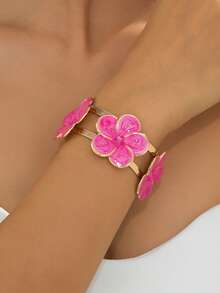 1pc Fashion Minimalist Fresh Floral Oil Drop Open Cuff Bracelet For Women Daily Wear - Flower - View 2