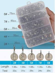 Avlcoaky 210個/盒 釣魚旋轉扣，210個帶扣圓筒旋轉扣 - 銀色 - 查看 3