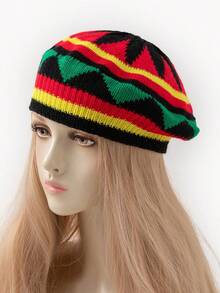 1pc Knitted Rainbow Hat With Bold Design And Exquisite Craftsmanship; Leaf Pattern Beret In Various Styles; Couple Style Suitable For Daily Wear And Holiday Outfits, Especially For Christmas - Color - View 1