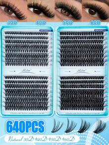 640/528pcs D Curl Large Capacity Portable Eyelash Book, Soft Natural Fluffy Dense Single Cluster False Eyelashes, Lightweight Long-Lasting Segmented DIY Eyelash Extensions, Suitable For Beginners, Daily And Home Makeup - D - 查看 11
