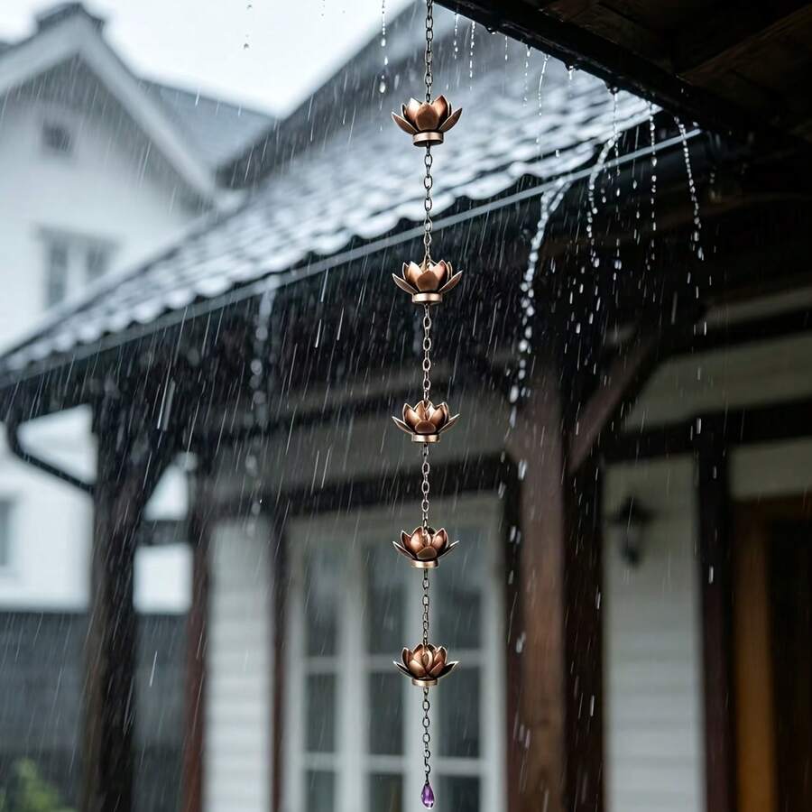 Anti-Rust Copper Lotus Rain Chain, Replaceable Lotus Cup Drainage Chain For Eaves Gutter Courtyard Decoration - A - View 1