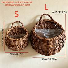 Ins Style Pastoral Wall Hanging Planter, Woven Wall Hanging Basket - Original Design Handmade Decorative Item, Hanging Woven Wall Hanging Basket With Protective Material, For Hands, Home Decor, Suitable For Patio, Living Room, Bedroom - Wall-mounted - View 2