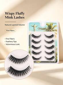 Mkhlina Cat Eye Fluffy Volume Fake Lashes 5 Pairs Soft Light Reusable Eye Eyelashes(P179F) - Black - View 5