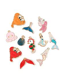 10/20pcs Cartoon Ocean Creature Oil Drop Pendant Creative DIY Necklace Earrings Jewelry Accessories Keychain Charm - Multicolor - View 3