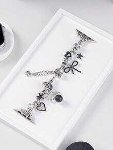 1pc Bow Heart Shell Jellyfish Pendant Watch Chain, Decorative Accessory For Apple Watch - Black - View 2