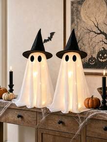 Light Up Halloween Scary Ghost Decorations,Ghosts With Witch Hats Includes A String Of Lights,Ghost Table Centerpiece For Tabletop Decor,Mantel,Dining Table,Indoor,Home,Farmhouse(Powered By 2 AA Batteries; Not Button Cells.) - Ghost - View 5