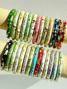 10/7/5/3pcs Random Color Flower Enamel Bracelet Women's Vintage Elegant Luxury Palace Style Oil Drop Metal Bracelet - Multicolor - View 1