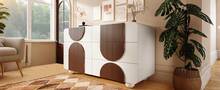 Sideboard With 6 Drawers, Elegant Curved Design White And Walnut Wood - Putih - View 4
