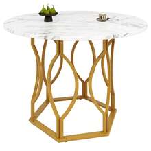 Round Dining Table White And Metal - For Dining Room And Kitchen - White - View 9