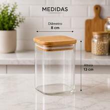 Pote hermético de vidro quadrado, borossilicato, tampa de bambu com vedação de silicone - Visão 5
