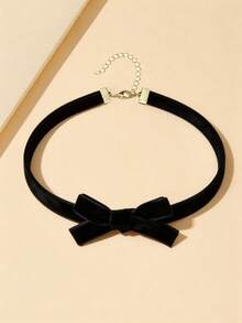 1pc Women's Vintage Gothic Velvet Bow Choker Necklace, Fashionable Personalized Collarbone Chain Necklace - Multicolor - View 12