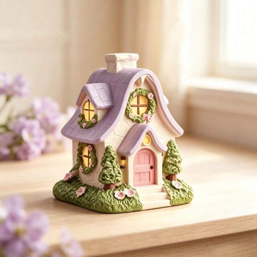1pc 2D Flat Printed Non-3D Decorative Creative House-Shaped Aromatherapy Burner With Tweezers, No Fragrance Beads, House Design, Suitable For Home Decor, Bedroom, Living Room, Office
