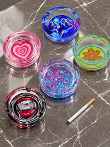 1/2Pcs Creative Colorful Glass Ashtray Set With Artistic Pattern Design, Modern Decorative Cigarette Ash Tray For Home Office Desk, Living Room Table, Patio, Bar Party Decor, Unique Smoking Accessory Gift For Men Women - Various - View 1