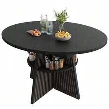Extendable Dining Table With Open Storage Compartment In The Legs, Multifunctional Space-Saving Table For Small Rooms, Living Rooms And Dining Rooms, Thick Tabletop, Rounded Corners, Black Color. - 黑色 - 查看 1
