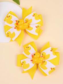 2pcs Cute Duck Bow Hair Clips For Girls Kids,Alligator Clips,Yellow Hair Bows,Gifts For Friends,Children's Hair Accessories For Daily Wear - Multicolor - View 1