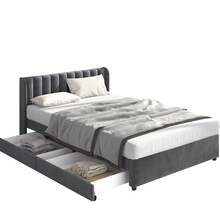 Bed Frame Velvet 180x200 Cm With Drawers, Black - 灰色 - 查看 6