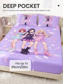 1件 K-POP 圖案貼身床單，床墊保護墊，床罩，床單，防皺，透氣舒適，適用於所有床尺寸，適合學校宿舍床上用品，臥室裝飾，床上用品，（不含枕頭和枕套），可機洗 - 彩色 - 查看 4