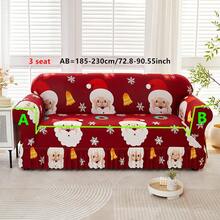 1pc Printed Santa Claus Elastic Hem Sofa Cover, All-In-One Sofa Slipcover For 1-2-3-4 Seater Sofas, Soft Fabric, Suitable For Straight Sofa, Living Room, Bedroom, Study, Home Decor - Red - View 13