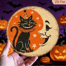 1pc Funny Cat & Moon Wooden Wall Decor - 2D Printed Wooden Decoration With Playful Party Hat And Star Design, No Electricity Required, Suitable For Home, Cafe, Office, Birthday Party Wall Decoration - A - View 4