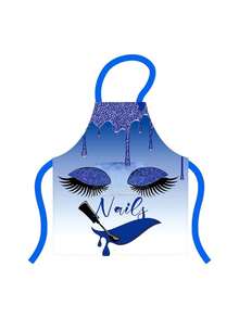 Women Blue Nail Design Apron, Waterproof Bib Apron With Adjustable Straps, Cute Beauty Salon Nail Technician Workwear, Kitchen Cooking Baking Craft Apron With Pocket - Multicolor - View 5