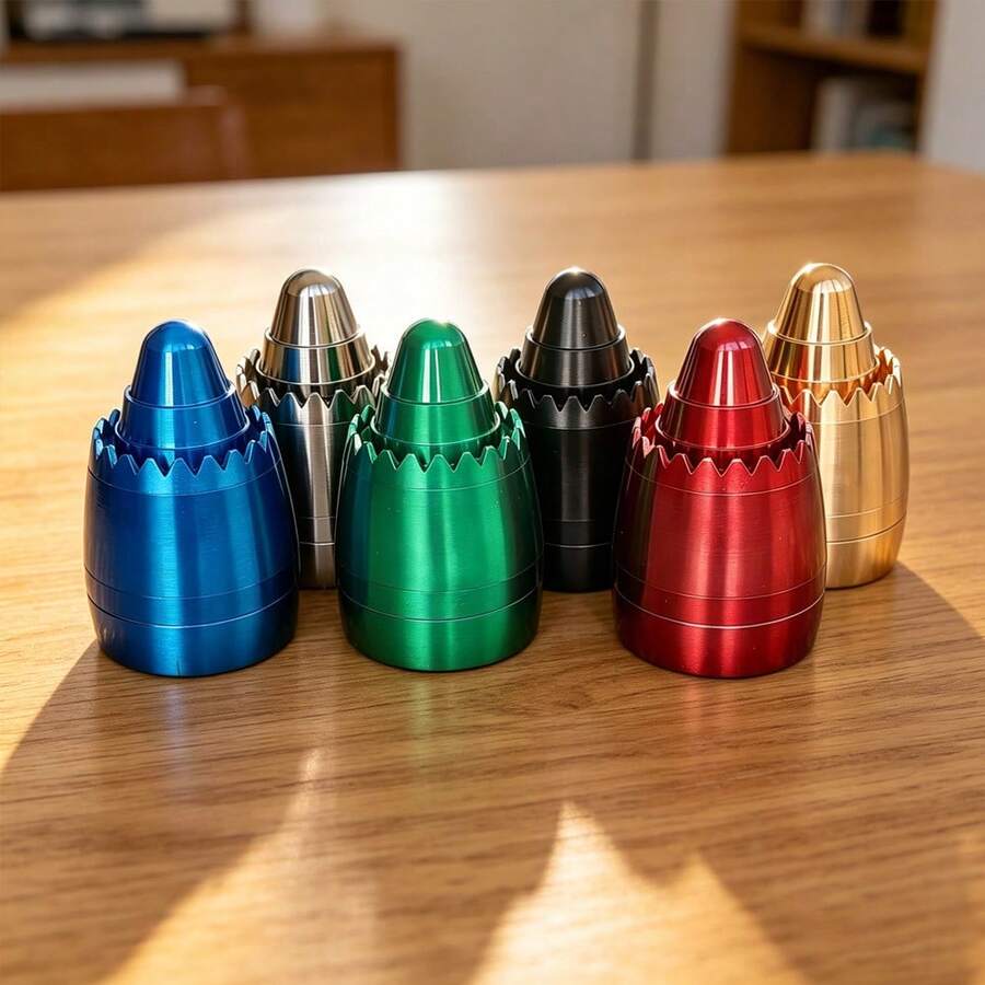 工業風錐形子彈造型大號金屬研磨器,6色可選,多層銳齒草藥研磨器,便攜奢華抽菸配件,送給男性的精緻禮物 - 查看 1