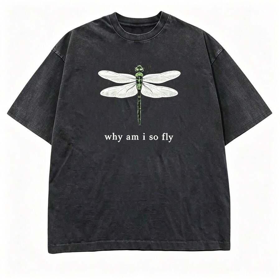 100% Cotton Geographic Inspired Dragonfly Graphic Baby T Shirt For Men And Women | Exquisite Design | Loose And Comfortable | Shirts Y2k - 水洗黑色 - 查看 1