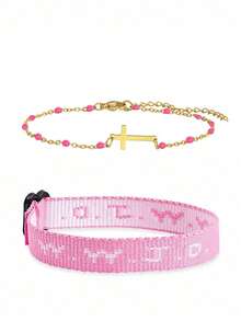 1 Set "WWJD" (What Would Jesus Do) Letter Jacquard Woven Bracelet, Christian Inspired Accessory, Unisex Daily Wear - Blue - View 3