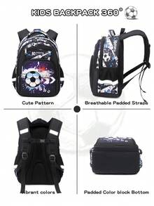 2047 Black Soccer Elementary School Backpack Personalized Children's Backpack - Black Football - View 7