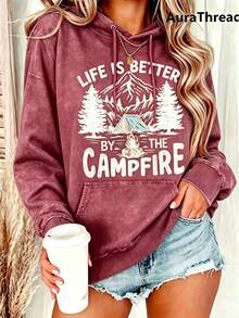 Suéter Gráfico de Campamento para Mujer "La Vida es Mejor Junto a de Montaña y Árbol de Pino Suéter Cálido de Cuello Redondo para Otoño e Invierno Elasticidad Media Suéter Casual Lavable a M - Rojo 1 - Ver 3