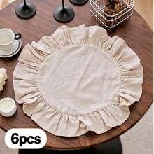 1pc/2pcs/6pcs Korean Style Solid Color Round Placemats, Sweet Princess Style Candy Color Tablecloth With Ruffle Edge, Cute Food Plate Heat-Insulating Background Mat - Multicolor - View 17