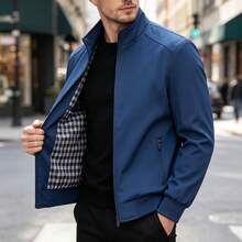 Boyfriend Style Men's Plus Size Loose Fit Solid Color Outdoor Casual Jacket With Lapel Collar For Spring And Summer - Royal Blue - View 1