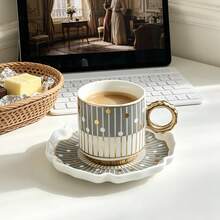 1/3 Sets 110ml Premium Nordic Ceramic Cup & Saucer Set,Piano Note Pattern Coffee Mug With Heat Resistant Handle, Dishwasher , Perfect For Espresso Afternoon Tea Cup,Party & Kitchen, Ideal Gift For Women/Girls ,Housewarming,Back To School Present - Multicolor - View 10