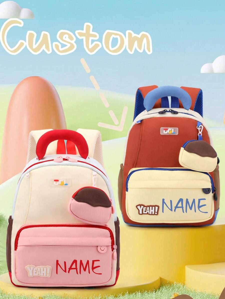 1pc Personalized Back To School Fashionable Cute Backpack With Mini Coin Purse, Zipper Closure Nylon Material, Adjustable Shoulder Strap, Hand-Carry, Suitable For School, Shopping, Daily Outings, Outdoor Trips. Birthday Gift - Multicolor - View 1