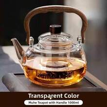 1pc 1000ml/35.2oz Heat-Resistant Glass Teapot With Removable Filter - Thick Bottom Suitable For Induction Cooktop, Suitable For Flower Tea, Herbal Tea And Loose Leaf Tea | Spring Home Tea Brewing Gift Set Suitable For Induction Cooktop And Tea Ceremony - Multicolor - View 2