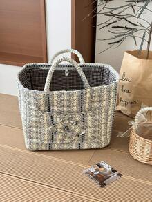 1pc Set French Vine Storage Basket Vintage Blue White Floral Quilted Handheld Portable Cosmetic Sundries Desktop Organizer Container Box Home Decor Craft Gift - View 13