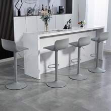 Rotating Bar Stool Set Of 2, Grey Plastic Backrest Synthetic Leather - 灰色 - 查看 3
