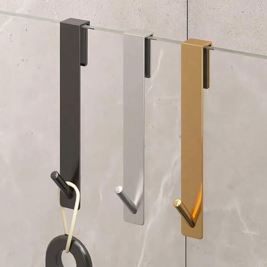 2pcs Shower Door Hooks - Frameless Wall-Mounted Bathroom Hooks - Space-Saving Modern Style, Suitable For Glass Doors, Shower Curtain Rods, Towel Racks - Easy Installation, Black, Silver, Gold